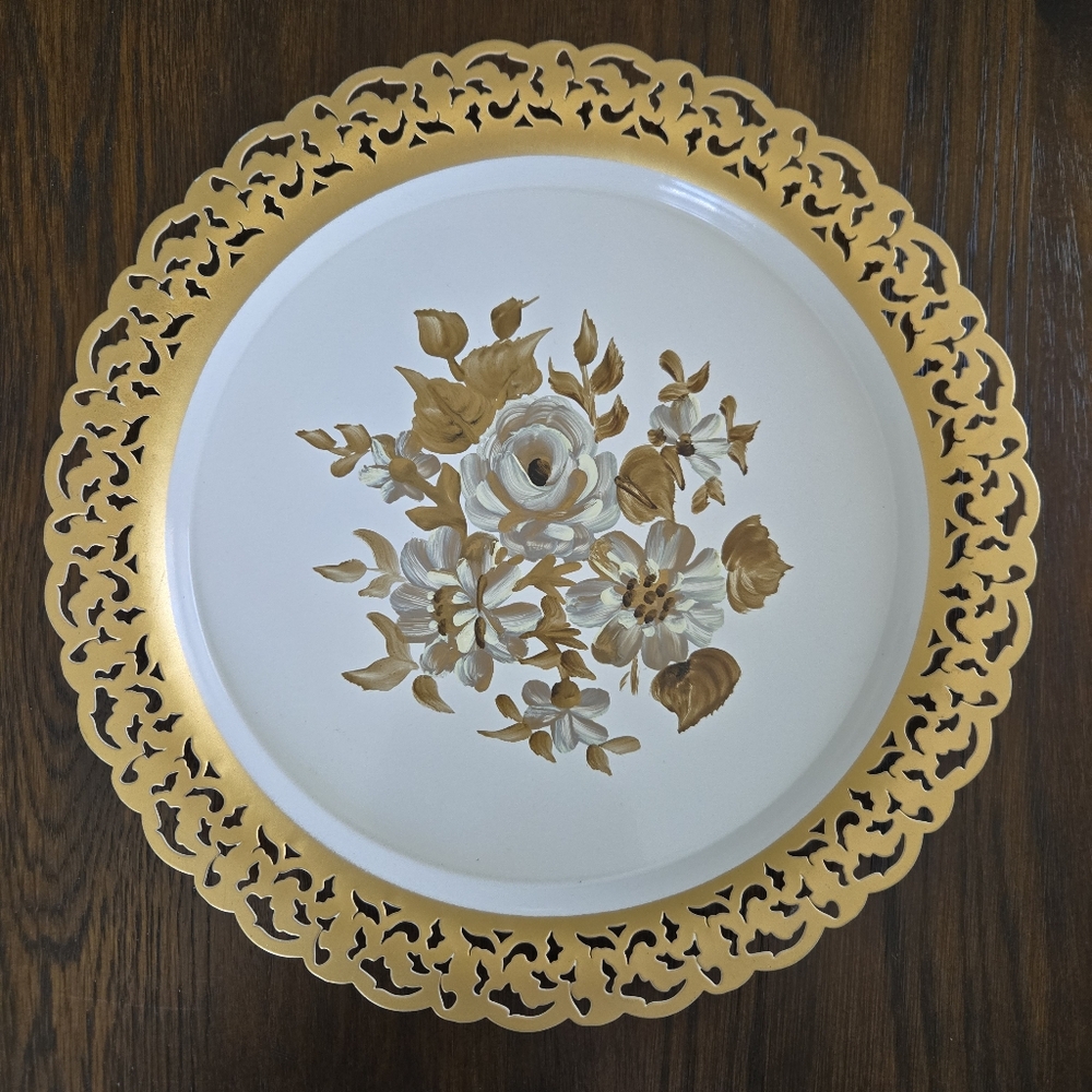 Vintage Nashco Toleware Tray Handpainted Floral Design